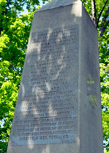 Back of the 1st Michigan Infantry Monument in the Rose Woods at Gettysburg, PA. Image ©2015 Look Around You Ventures, LLC.